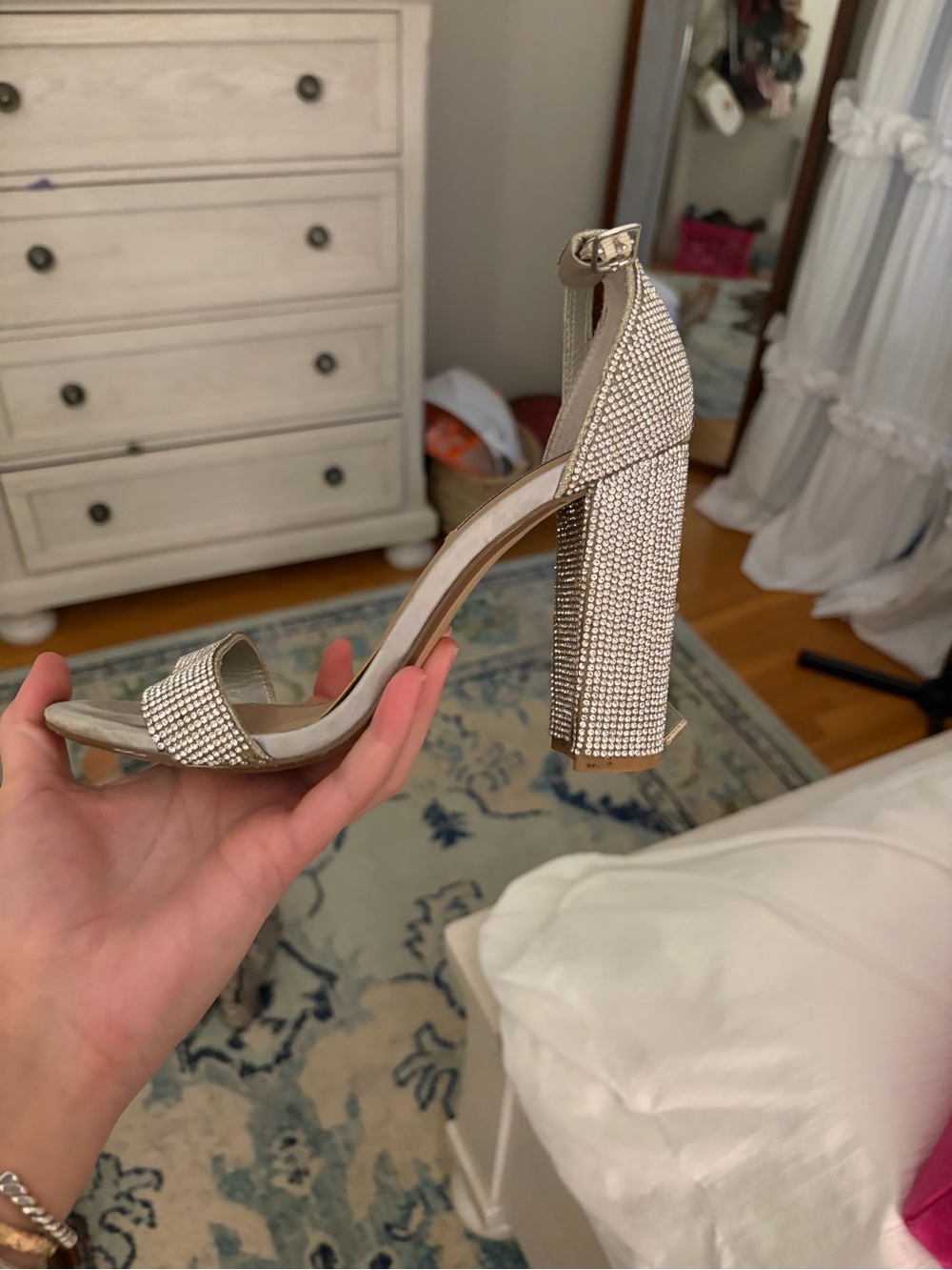Steve Madden Crystal Embellished Gold Block Heel Sandal